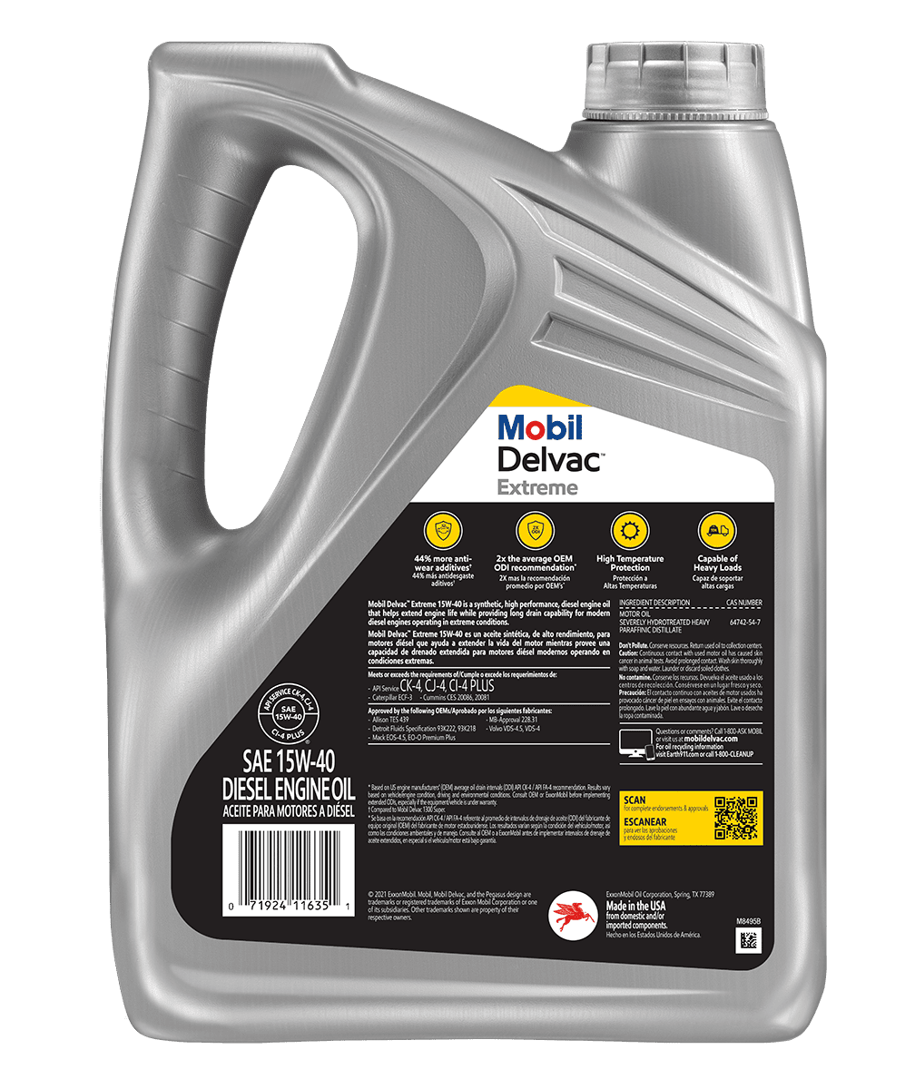 Mobil Delvac Extreme Heavy Duty Full Synthetic Diesel Engine Oil 15W-40, 1 Gal (3 pack) - 1