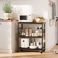 thumbnail image 4 of Kitchen Island – 3 Tier Rolling Cart with Wheels – Bakers Rack & Utility Cart – 6 Detachable Hooks – 4 Swivel Casters – Rustic Black, 4 of 7