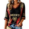 thumbnail image 2 of Mexico 2026 Soccer Cup Fan Jersey for Women, V-Neck Half Sleeve Supporter Top with Gold Totem Graphic, Lightweight Breathable Summer Shirt, 1 PC Black XXL, 2 of 3