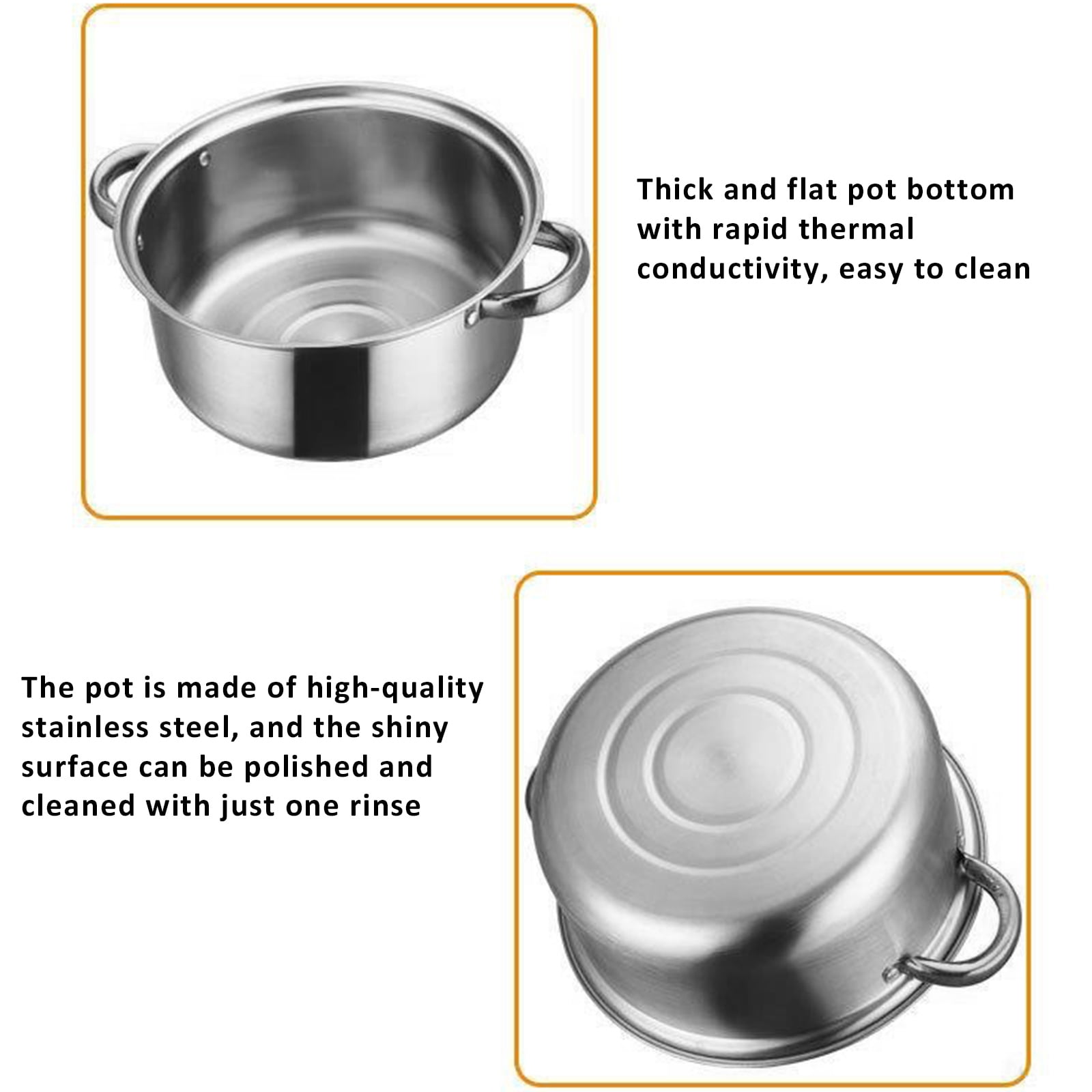 Leyeet Home Kitchen Cookware Sets, 10 Pcs Non Stick Stainless Steel Soup Pot Set, Double Handle Soup Pot with Lids, Large Saucepan Compatible with All Cooktops for Gas, Electric and Induction