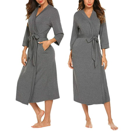 

Dicasser Women Kimono Robes Long Knit Bathrobe Lightweight Soft Knit Sleepwear V-neck Casual Ladies Loungewear Gray 1Piece M