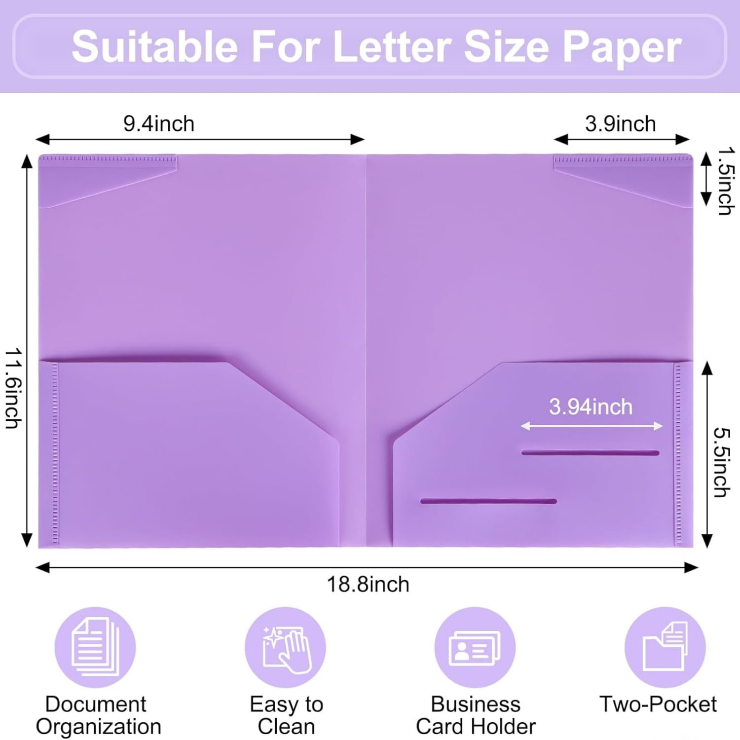 100pcs Plastic Folders with Pockets, Pocket Folders with 4 Pockets for Office and School, Letter Size, 10 Assorted Colors