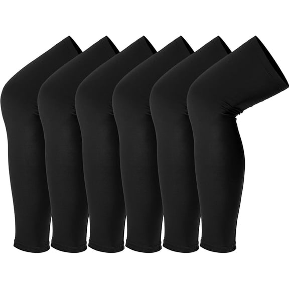 Ludolm 6 Pack Leg Sleeves Compression Long Knee Sleeve UV Protect for Men Women Sport Basketball Football, Black