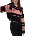 thumbnail image 2 of Slatcetga, suéter corto para mujer, patrón de rayas, cuello redondo, manga larga, Top de punto informal para otoño, rosa, talla libre, 2 of 8