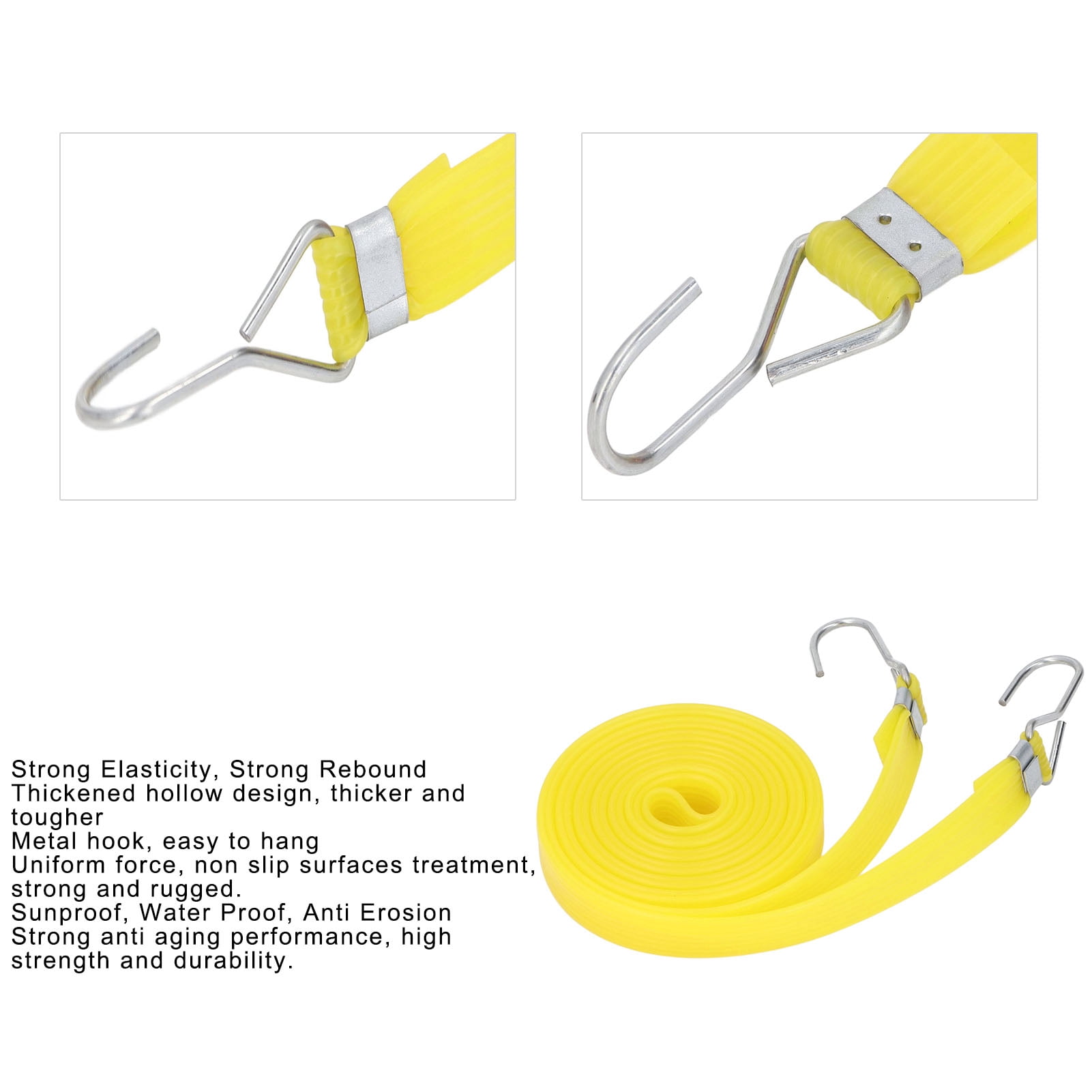YAHHU 10 Pieces Heavy Duty Outdoor Bungee Cords Set, 13.1 ft / 4 m Extra Long Flat Bungee Strap Tie Down Rope for Securing Transport Cargo on Cars, Trucks, Motorcycles and Camping Tents, Yellow