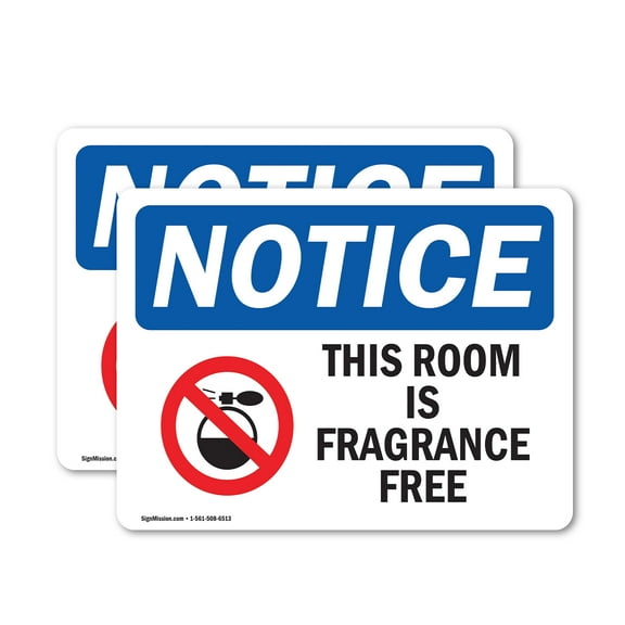 (2 Pack) This Room Is Fragrance Free Sign With Symbol OSHA Notice Sign 14 Inch X 10 Inch Vinyl Label Decal Sticker Weather Resistant, UV Protected for Workplace, Business, and