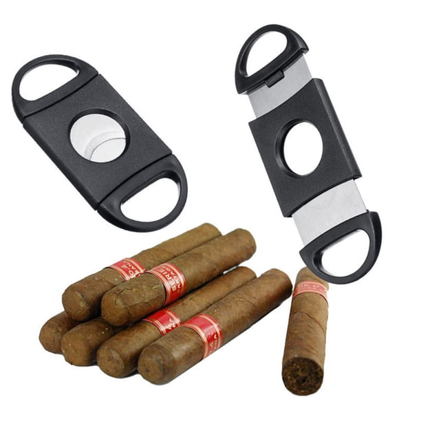 Cortador de puros, guillotina de acero inoxidable, cortapuros de doble hoja en negro, afilado y fácil de cortar, regalo para hombres (paquete de 2)