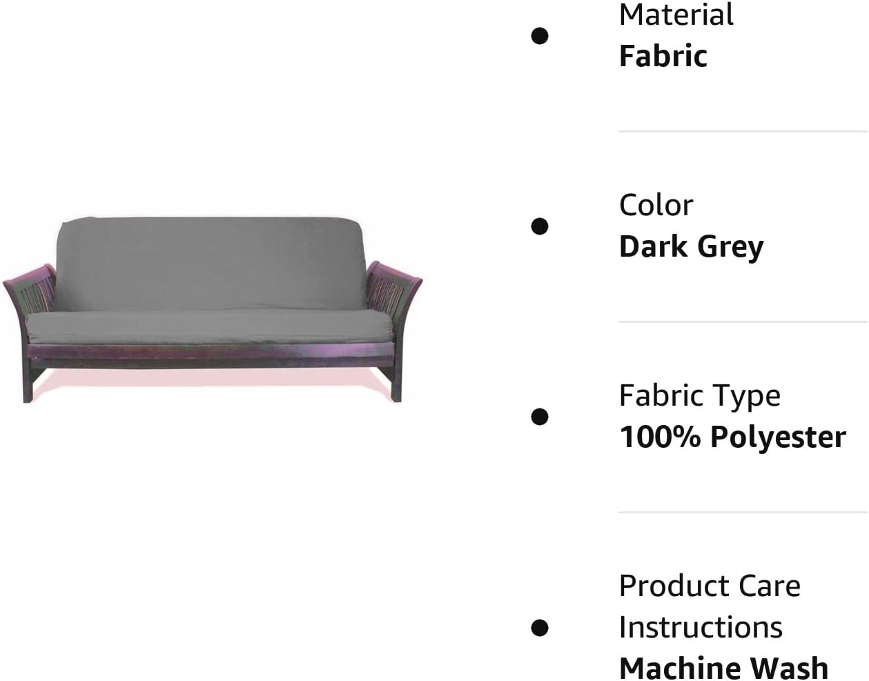 Queen Size 60"x80"Solid Futon Cover Mattresses Slipcover Fit 6"- 8", Dark Grey - image 3 of 3