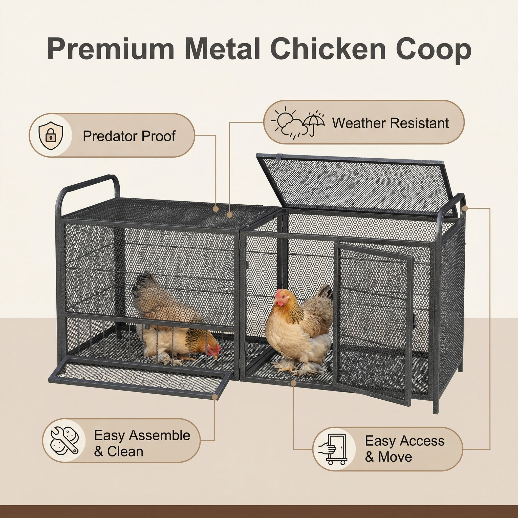 63" Chicken Cage Metal Poultry Breeding Coop,Thickened Chicken Coop Durable Chicken, Large Poultry Cage for Hen House,Chicken Coop Run Enclosure Pen For Duck Coop and Rabbit Run