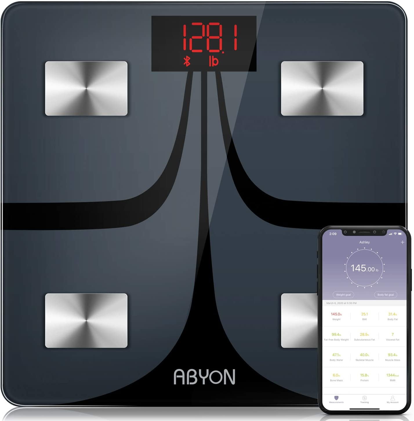 ABYON Bluetooth Smart Bathroom Scales for Body Weight Digital Body Fat Scale,Auto  Monitor Body Weight,Fat,BMI,Water, BMR, Muscle Mass with Smartphone  APP,Fitness Health Scale 