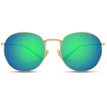 WearMe Pro - Reflective Lens Round Trendy Sunglasses (Silver Frame / Black Lens)