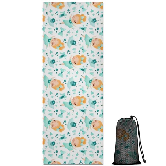 Ballerina Princess Pattern Hot Yoga Mat Towel Non Slip for Hot Yoga - Quick-Drying Yoga Mat Cover with 4 Corner Pockets with Travel Bag - Hot Yoga Towel Non Slip Grip Moisture Wicking Sweat 70"x26"