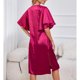 thumbnail image 2 of Mujeres camisón manga corta ropa de dormir V Masajeadores cuello color puro pijama vestido rojo L, 2 of 8