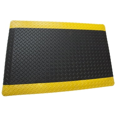 48" Wide, Rhino Mats, Diamond  Plate Anti-fatigue Mat, Black w/ Yellow Borders, 9/16" Thick, Choose Length