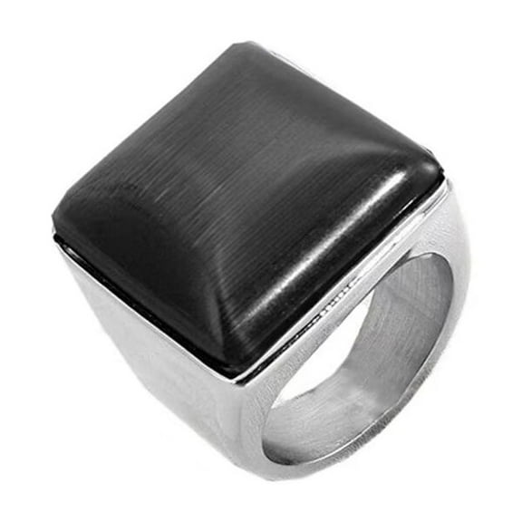 HIJONES Women's 22mm Square Gemstone Ring Stainless Steel Exaggerated Engagement Diamond Band Ring Silver Plated Black Size 9