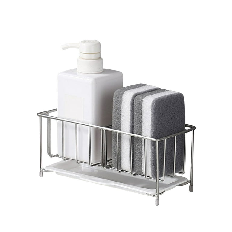 Kitchen Soap Dispenser Caddy, 304 Stainless Steel Sponge Holder, Kitchen  Sink Organizer, Sink Caddy, Countertop Dish Soap Holder with Removable Drain  Tray (not Including Dispenser and Brush) 