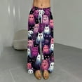 thumbnail image 5 of WTOBBY Women's Casual Halloween Print Elastic Waist Drawstring Pockets Wide Leg Straight Trousers, Seasonal Novelty Comfort Pants,Purple XL, 5 of 6