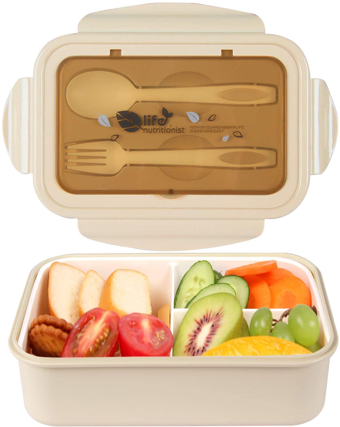 Green Dishwasher Microwave Safe Aoliandatong Bento Box Lunch Box with 3 Compartment and Cutlery Set Bento Lunch Box for Adults Kids BPA Free Meal Prep Containers 