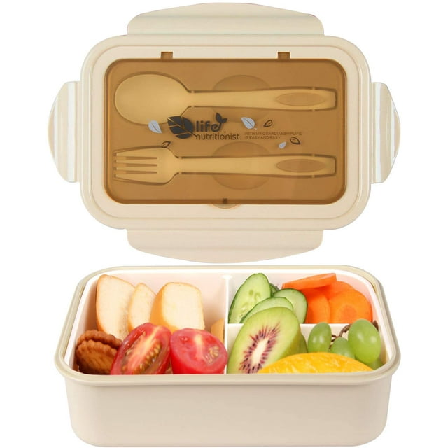 Fiambreras, Bento Boxes, Fiambreras, Fiambreras Antigoteo Niños y Adultos, Fiambreras Bento con 3 Compartimentos y Cubiertos caqui Jormftte LN-2366-2