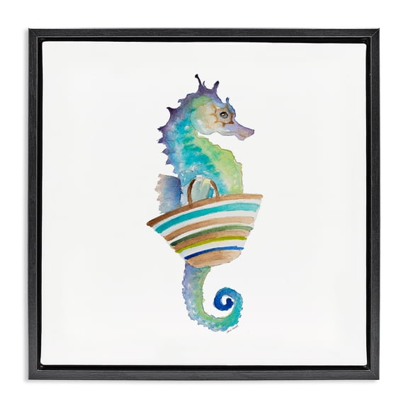 Stupell Industries Coastal Summer Ready Seahorse Black Floating Frame Canvas Art, 18 x 18, by Lanie Loreth