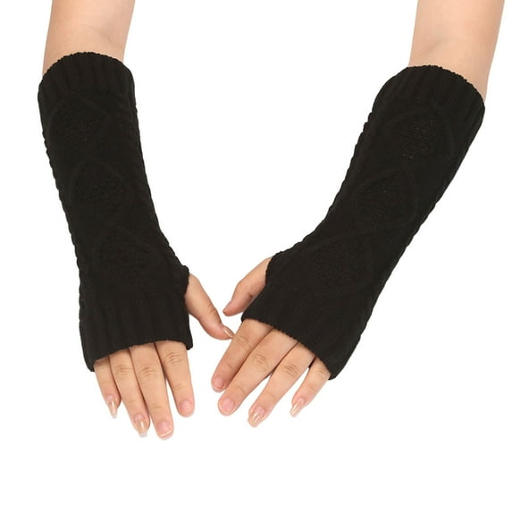 D-GROEE 1 Pair Knitted Arm Warmers Gloves Winter Long Fingerless Gloves Thumb Hole Gloves Mittens for Women
