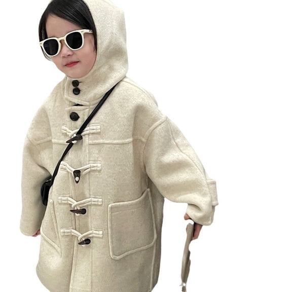 MXIEZI Toddler Kids Boys Girls Solid Wool Toggle Coat Jacket Winter Hooded Thicken Outwear 2-11Y