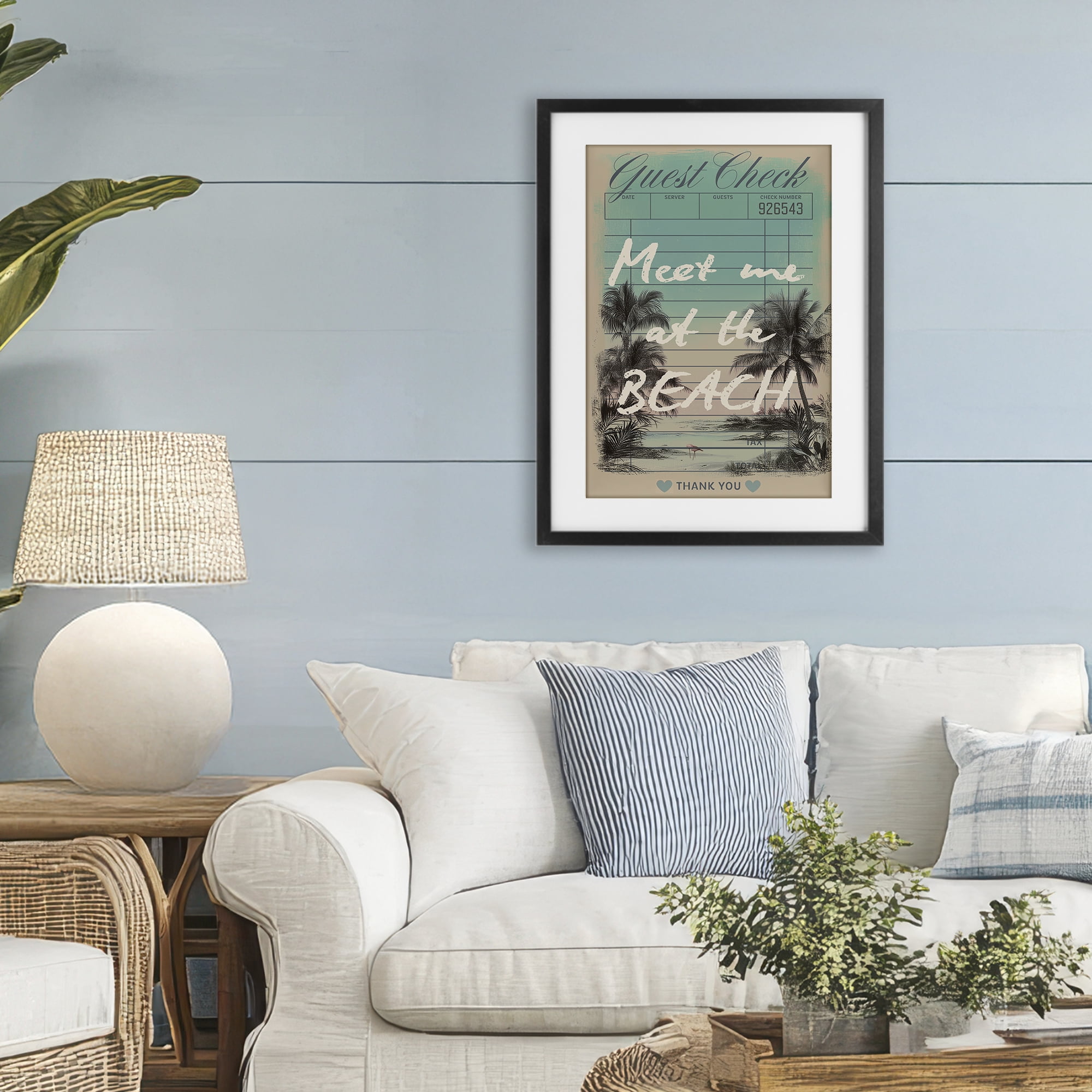 Stupell Industries Meet Me At Beach Check Black Framed Print Under Glass, design by Annabelle Hall