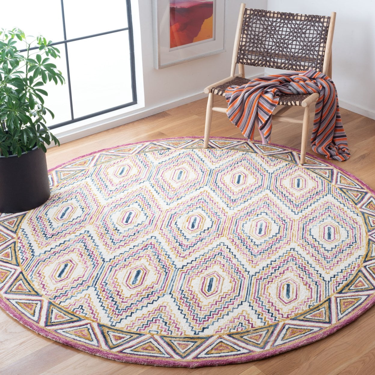 SAFAVIEH Aspen Jessamine Geometric Hexagons Wool Area Rug, Ivory/Rust, 5' x 8'