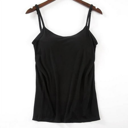 

Women s Stretch Cotton Cami Built-in Shelf Bra Sports Home Camisole Workout Shirts Activewear Black M