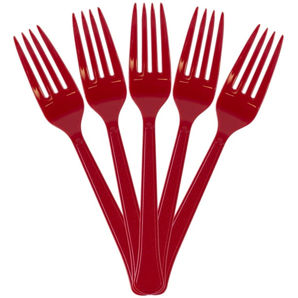 JAM Premium Utensils Party Pack, Plastic Forks, Red, 48 Disposable