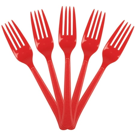 JAM Paper Plastic Forks, Red, 50 Disposable Forks/Pack