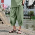 thumbnail image 7 of JUUYY Men's Linen Cropped Trousers Hippie Harem Pants 3/4 Length Pants Elasticated Waist Trouser Solid Color Shorts Baggy Beach Pants Green XXXXL, 7 of 7