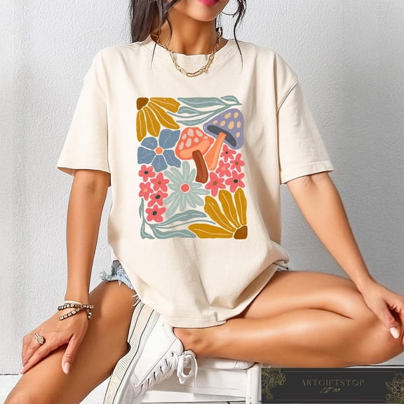 Retro Comfort Wildflower T-shirt, Flower Women Shirt, Botanical Mom T-shirt, Aesthetic Women, Flower Market Crewneck, Floral Shirt, F3334 All Size S-5Xl