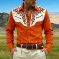 thumbnail image 3 of LIIPEE Men Shirts Carnival Party Floral Printed Long Sleeve Lapel Casual Cowboy Shirt Male Button Down Regular Fit Fashion Tops Comfortable Breathable Soft Shirts,Orange,S, 3 of 4