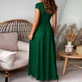 thumbnail image 6 of XVJRHAK Women's Deep V Neck Short Sleeve Long Dresses Pleated High Waist Slit Club Party Evening Maxi Dress (Green,M), 6 of 7