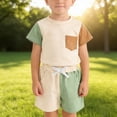 thumbnail image 4 of Toddler Short Sleeve Shirts and Shorts Set Summer Outfit for Boys Girls Casual 2 Piece Outfits Color Block Design, 4 of 5