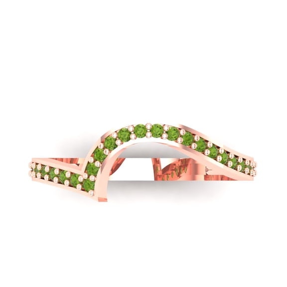 0.21 ct Brilliant Round Cut Natural Peridot 18K Rose Gold Stackable Band SZ 11