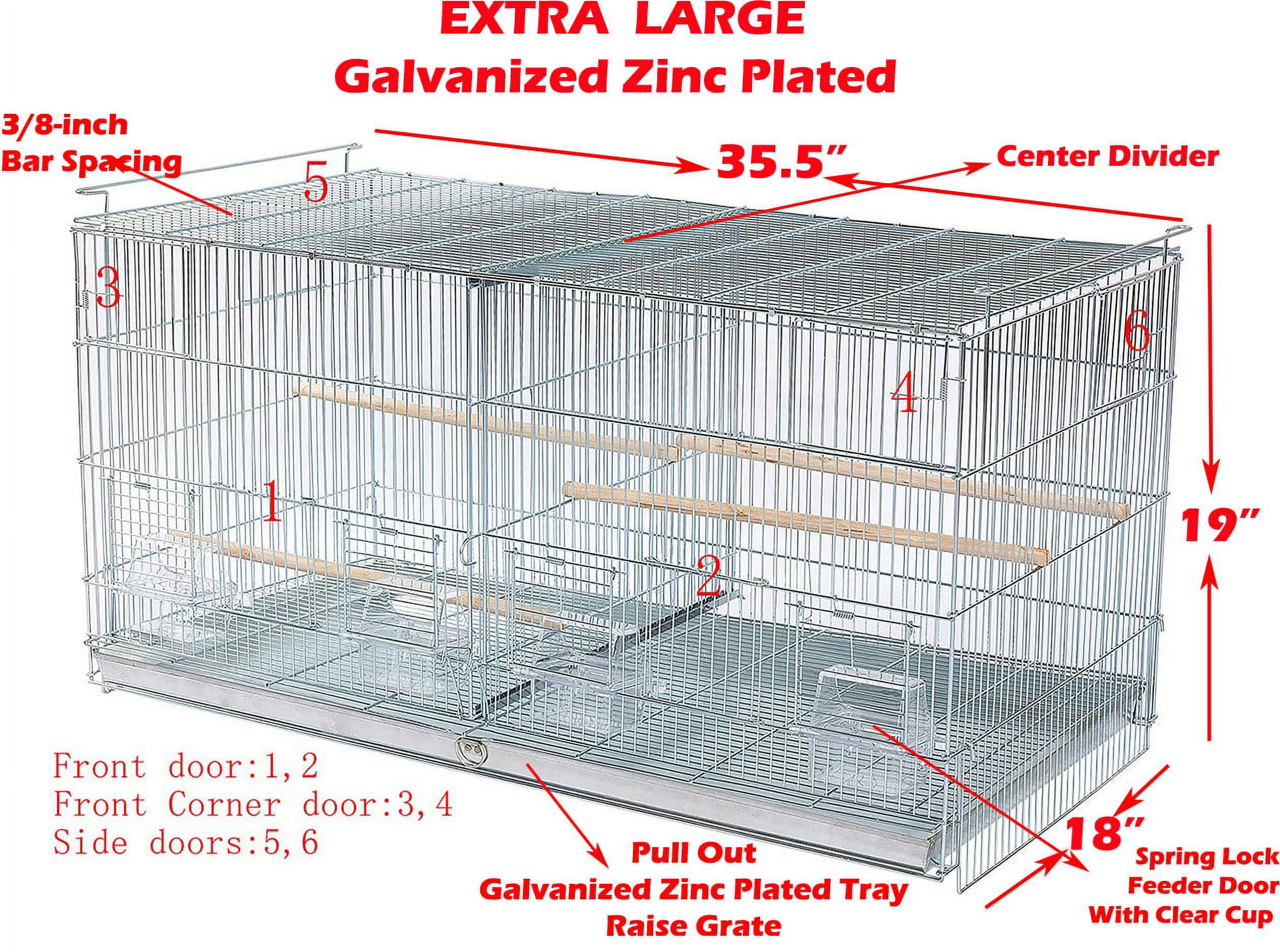 Extra Large Double Breeding Stainless Galvanized Steel Flight Bird Cage with Center Dividers and Side Breeding Nest Doors (2 Pack)