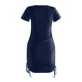 thumbnail image 5 of Women Dresses Sexy Solid Round neck Short Sleeved Girdling Dresses Drawstring Fashion Dresses Navy Trendy Skirt Size S, 5 of 6
