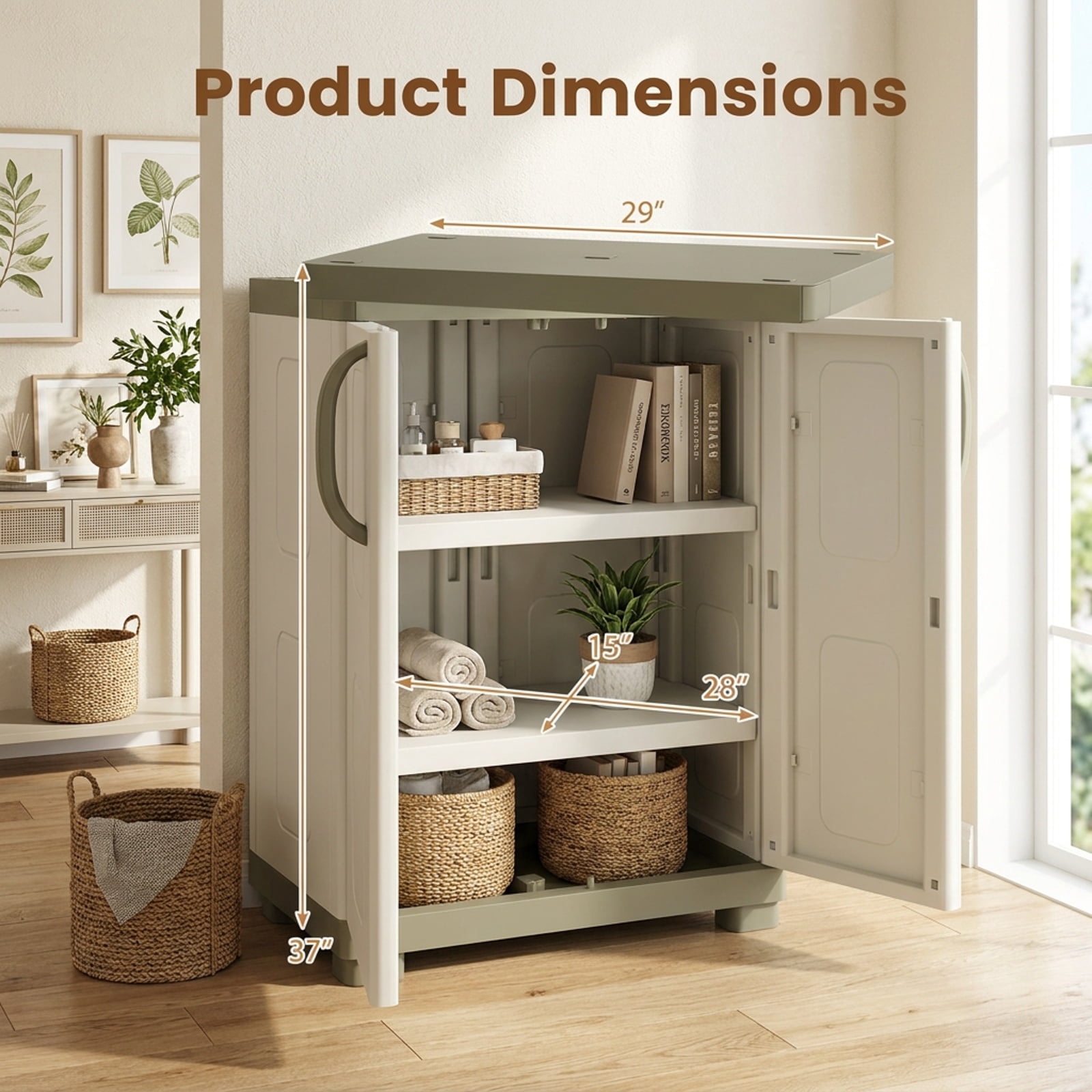 Furnibear Freestanding Buffet Cabinet Sideboard with 2 Doors and Adjustable Shelves for Kitchen and Garage for Kitchen Dining Living Room, Beige