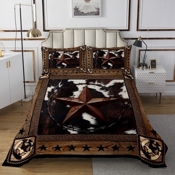Erosebridal Western Texas Stars Coverlet Set King,Lodge Cabin Bedding Set,Cow Print Bedroom Decor,Ultra Soft,3 Pieces