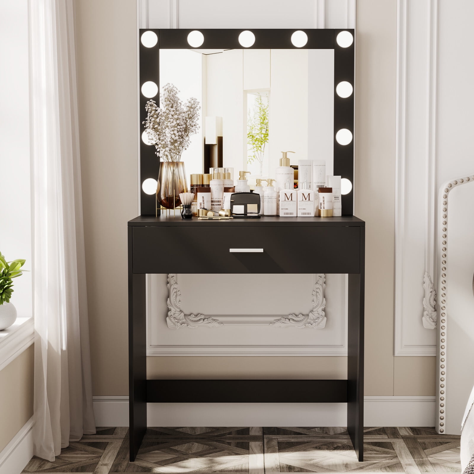 Rovaurx Vanity Table with Large Lighted Mirror, Makeup Vanity Dressing