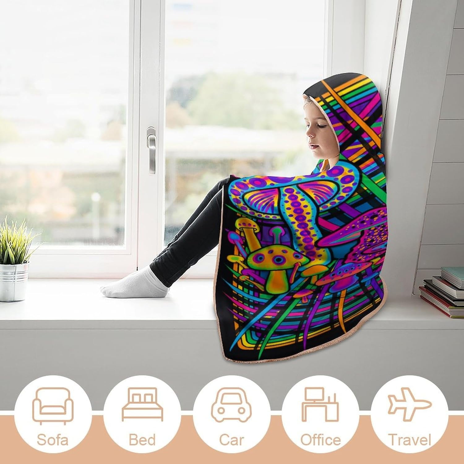 Mushroom Wearable Hooded Blanket for Adult, Mushroom Gifts for Women Men Hippie Poncho Wearable Blanket Hoodies