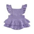 thumbnail image 1 of Baby Girls Knitting Rompers Solid Color Fly Sleeve Ruffle Hem Casual Party Street Spring Fall Summer Rompers Brown 3-6 Months, 1 of 8