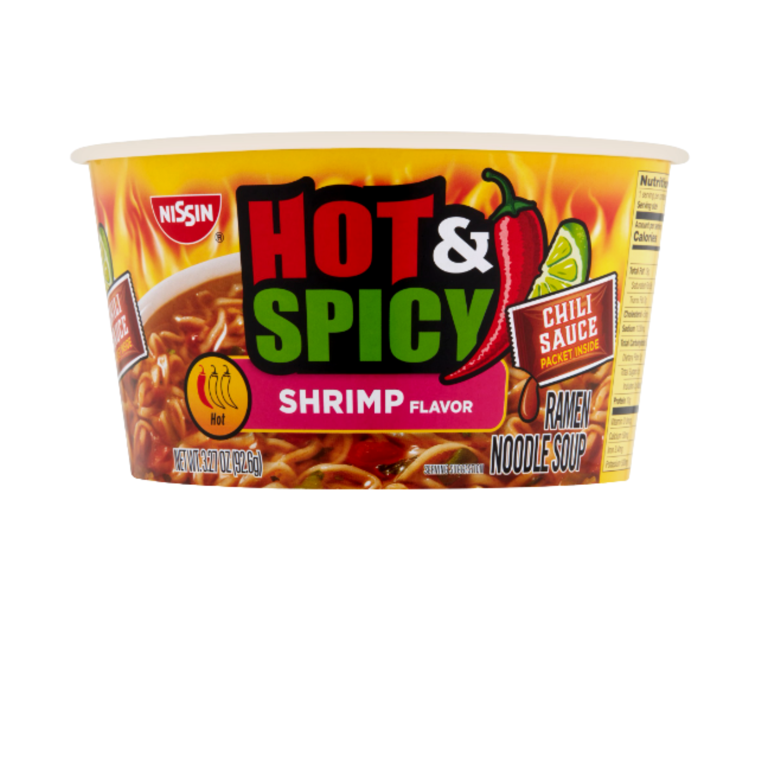 Nissin Ramen Noodle Soup, Hot & Spicy with Shrimp - 3.27 oz