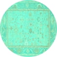 thumbnail image 1 of Ahgly Company Machine Washable Indoor Round Oriental Turquoise Blue Traditional Area Rugs, 5' Round, 1 of 4