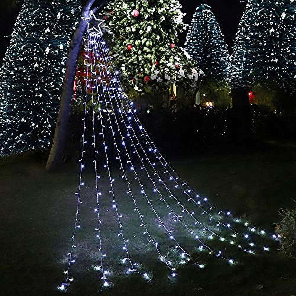 PUHONG Christmas Decoration Star Lights Outdoor,317 LED 16.4Ft Christmas  Tree Toppers String Lights[8 Modes Waterproof] for Halloween Xmas New Year  Holiday Birthday(Iron) (White)
