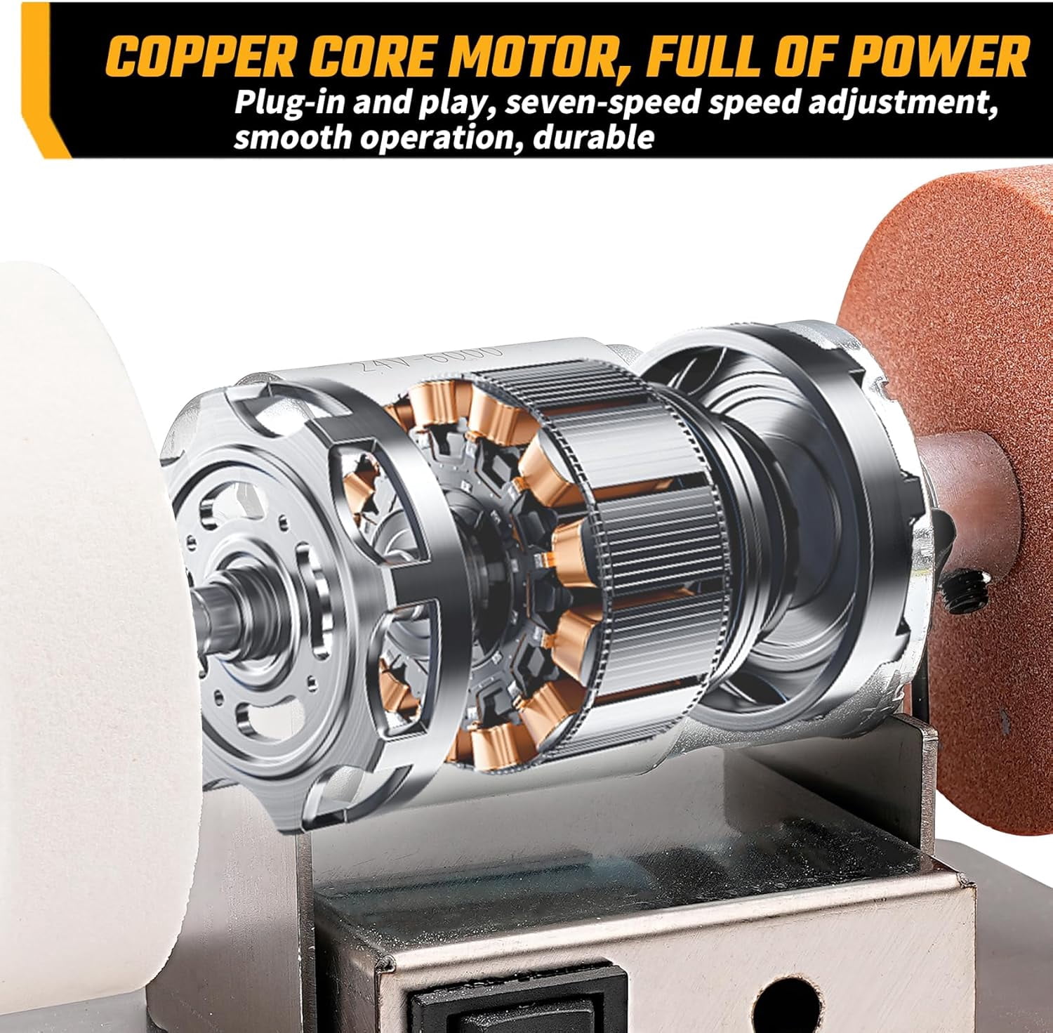 Mini Bench Grinder with 3 Wheels, Electric Multi-Purpose Grinding Machine for Metal, Wood, Knife Making, Jewelry Buffing, 6.3 x 3.5 inch Base