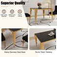 thumbnail image 5 of 5-Piece 37" Square Glass Dining Table Set for 4, Tempered Glass Top with Flute-Inspired Mirrored Stainless Steel Legs, 4 Button-Tufted Velvet Chairs with Stainless Steel Legs, 5 of 7