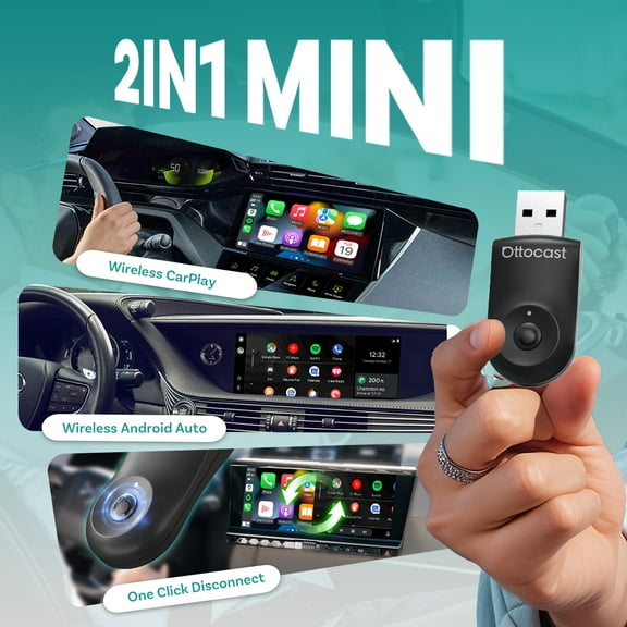 Ottocast Mini Wireless CarPlay Android Auto Adapter 2 In 1 Car Accessories One Click Disconnect Plug And Plug